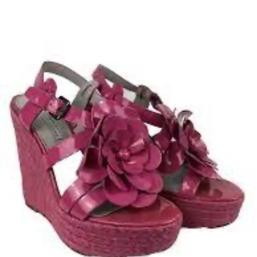Vera Wang Lavender‎ Penny Pink Patent Espadrille Platform Wedges Sz 10
